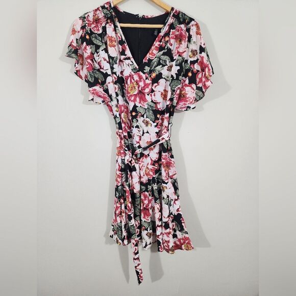 WHBM Floral godet pleat dress dark romantic feminine garden farie size XS - Picture 5 of 12